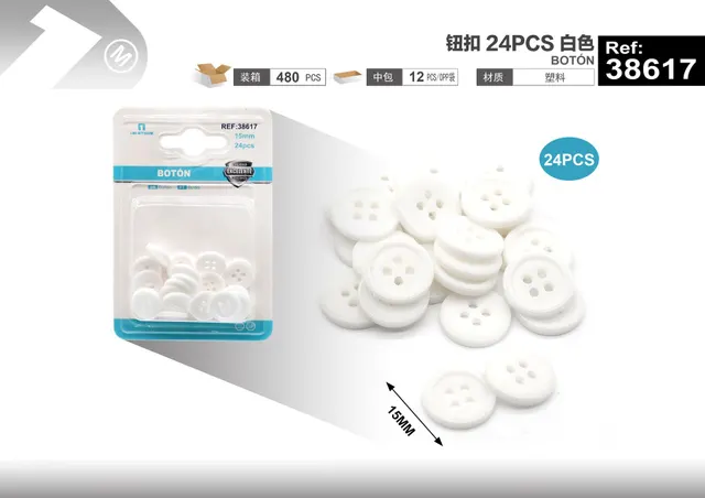 Botones, 24 piezas, color blanco