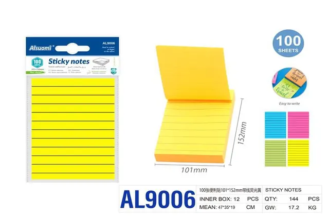 Notas adhesivas, 101 × 152 mm, color amarillo