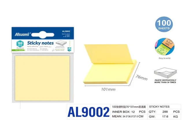 Notas adhesivas, 76 × 101 mm, color amarillo