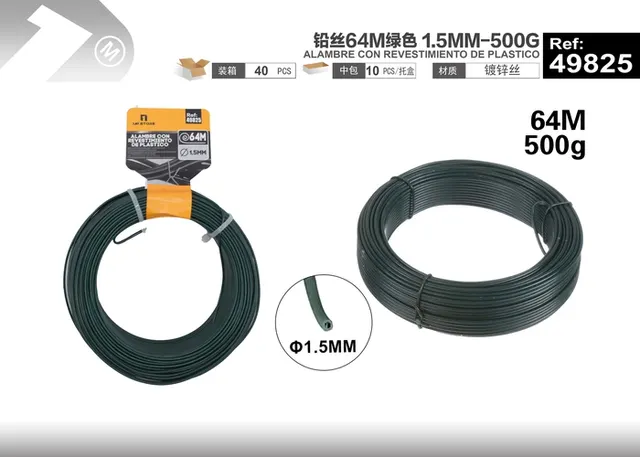 Alambre, 1,5 mm, 64 m, 500 g, color verde