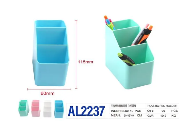 contenedor de bolígrafos, colores azul, verde, blanco y rosado, modelo AL2237
