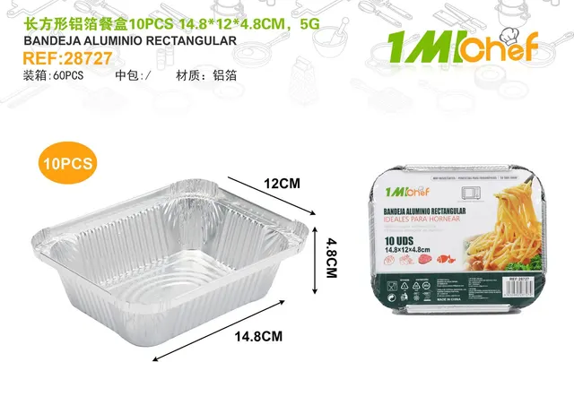 Lonchera de papel aluminio, 14,8 × 12 × 4,8 cm, 5 g, 10 piezas