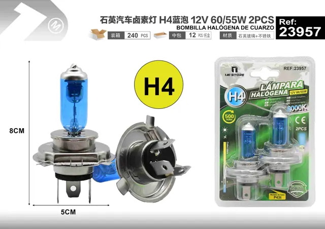 Lámparas halógenas, modelo H4, 12 V, 55 W, 2 piezas, color azul