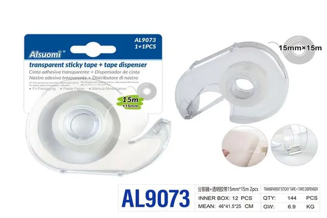 Cinta adhesiva, 15 mm, 15 m, 2 piezas, color transparente