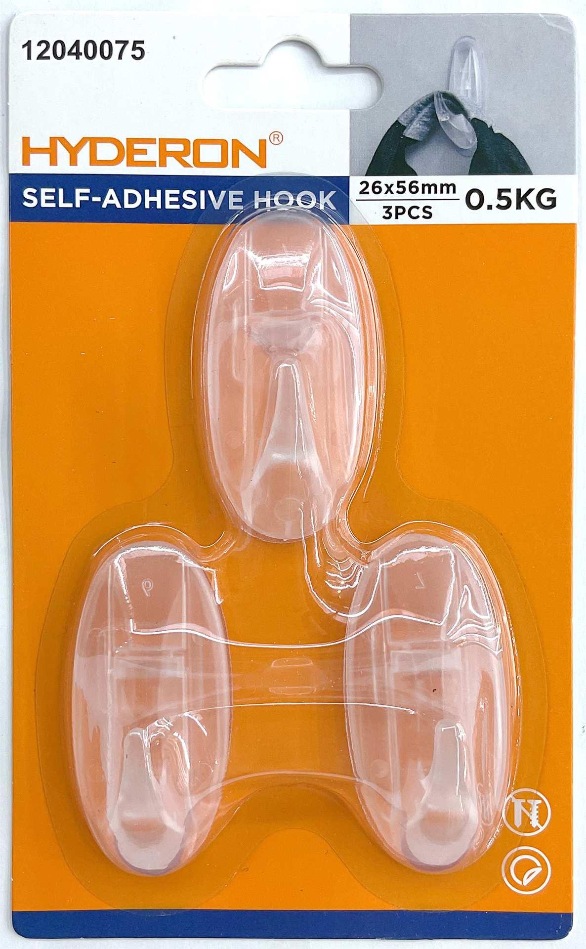 Gancho, 26 × 56 mm, 0,45 kg, 3 piezas, color transparente