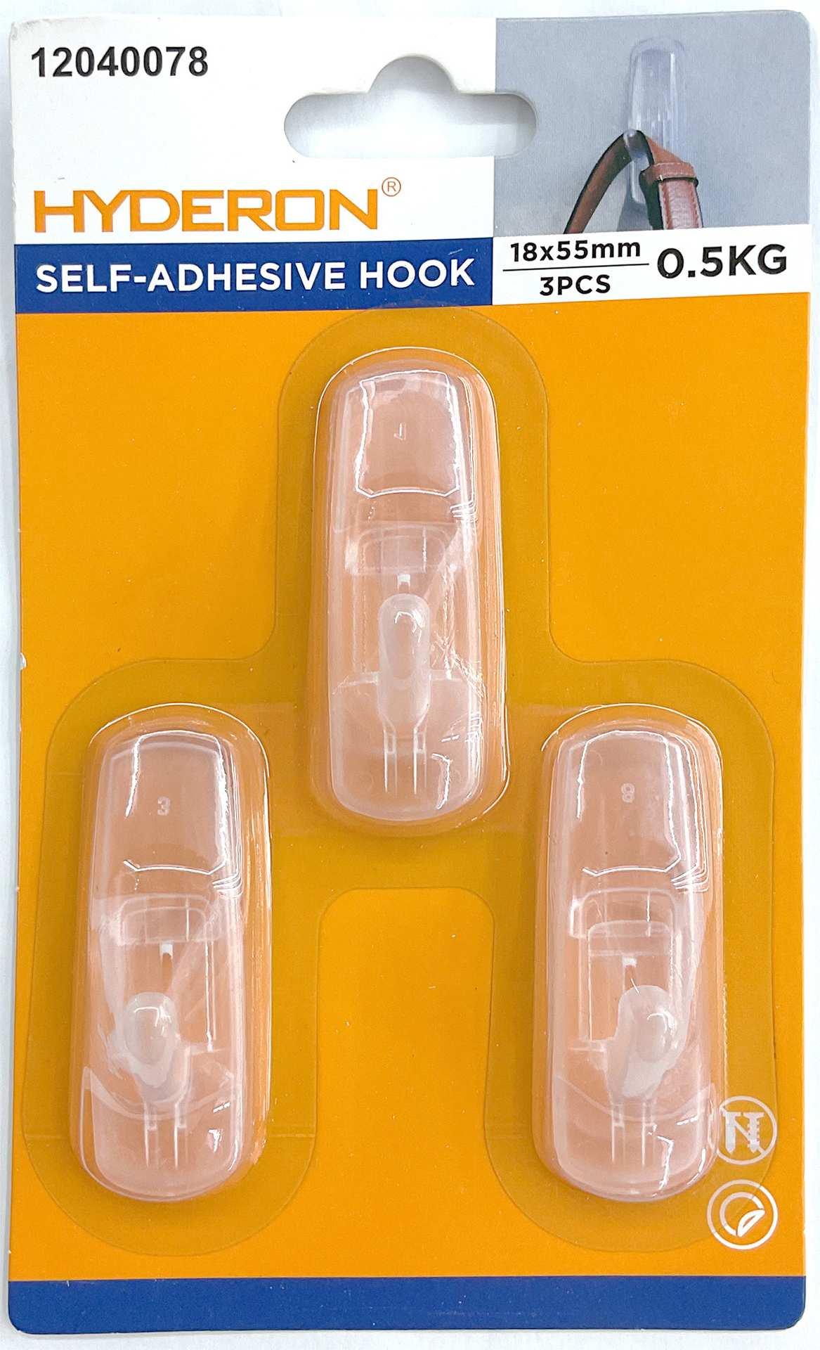 Gancho, 18 × 55 mm, 0,45 kg, 3 piezas, color transparente