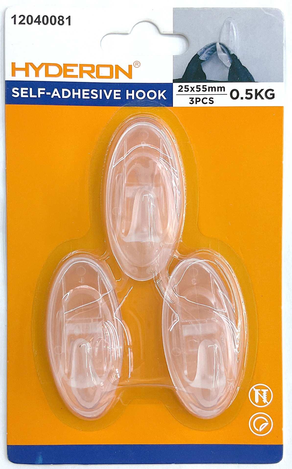 Gancho, 25 × 55 mm, 0,45 kg, 3 piezas, color transparente