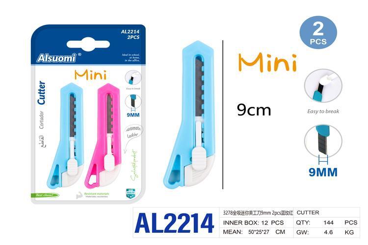 Cuchillo utilitario, 9 mm, 2 piezas, colores rojo y azul