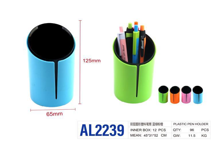 contenedor de bolígrafos, colores azul, verde, rosado y naranja