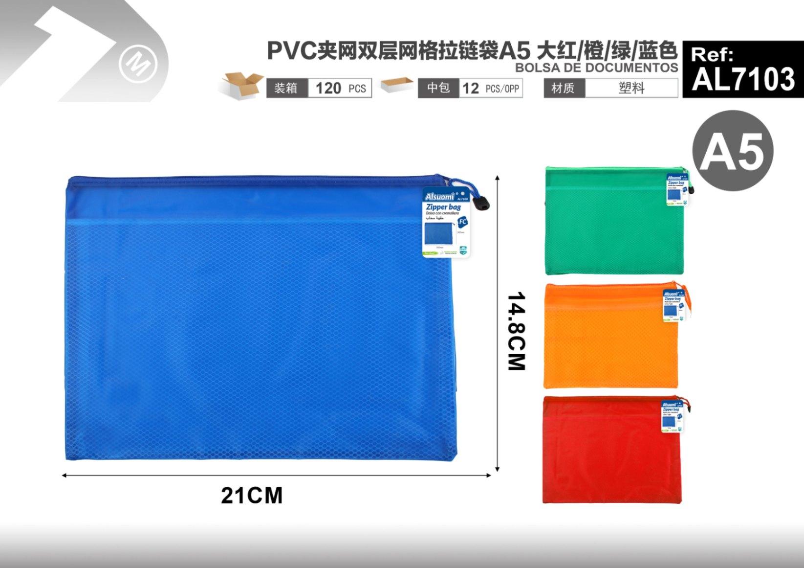 Bolsa para documentos, modelo A5, colores rojo, azul, verde y naranja