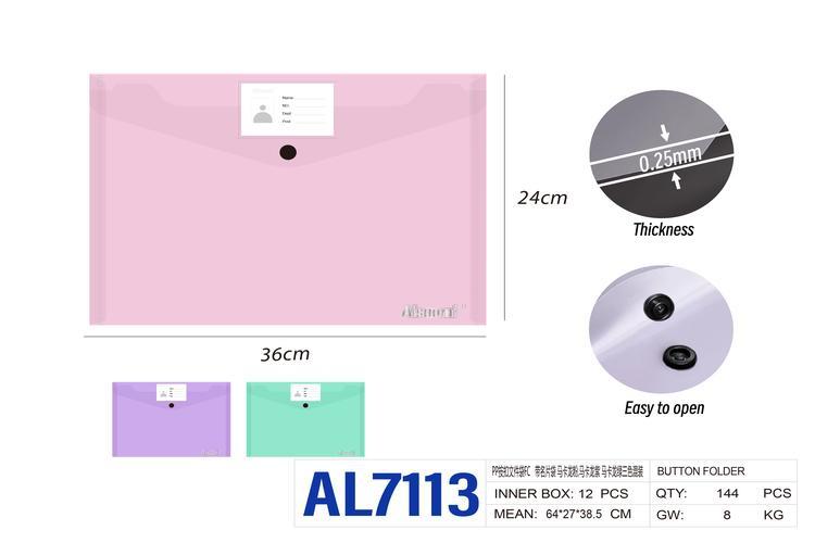 Bolsa para documentos, colores verde, rosado y morado, modelo AL7113