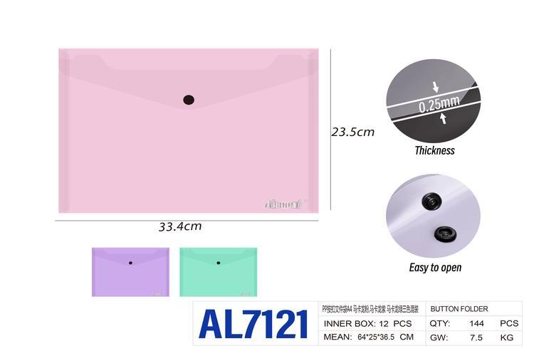 Bolsa para documentos, modelo A4, colores verde, rosado y morado, modelo AL7121