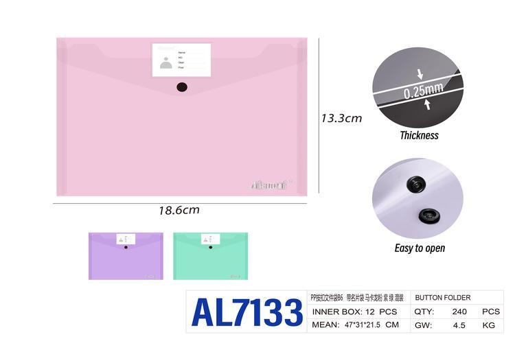 Bolsa para documentos, modelo B6, colores verde, rosado y morado, modelo AL7133