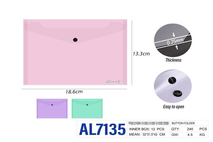 Bolsa para documentos, modelo B6, colores verde, rosado y morado, modelo AL7135