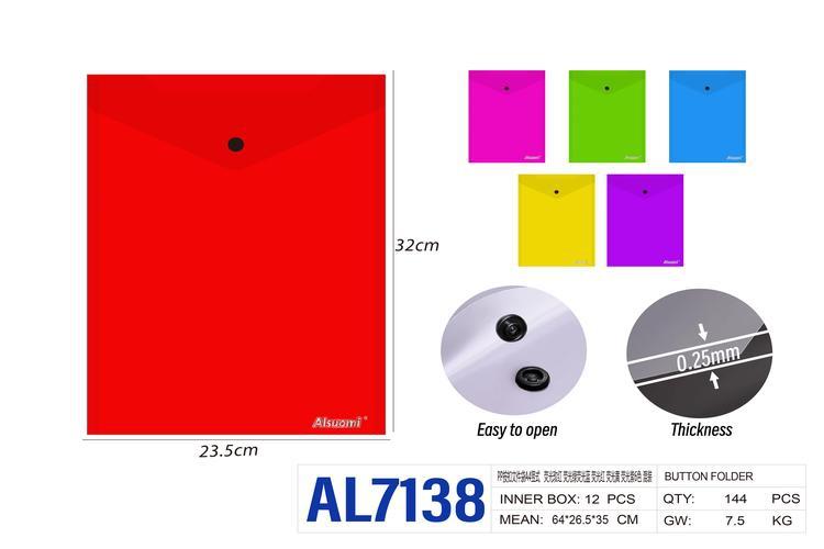 Bolsa para documentos, modelo A4, colores amarillo, rojo, azul, verde y morado, modelo AL7138
