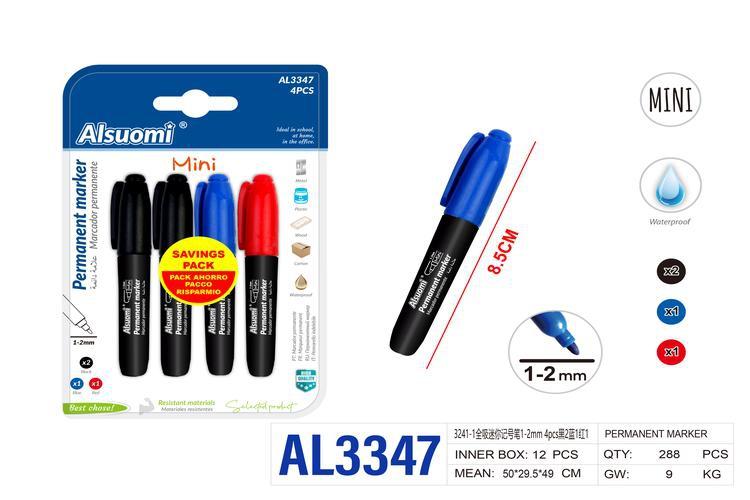Rotulador, 2 mm, 4 piezas, colores rojo, azul y negro