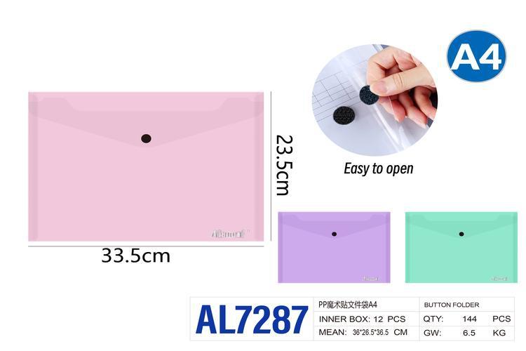 Bolsa para documentos, modelo A4, colores verde, rosado y morado, modelo AL7287