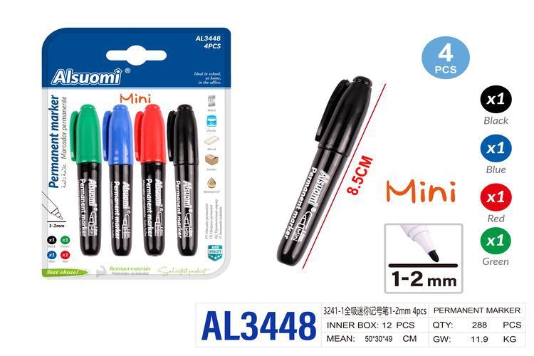 Rotulador, 2 mm, 4 piezas, colores rojo, azul, verde y negro