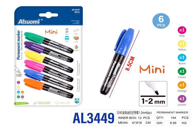 Rotulador, 2 mm, 6 piezas, colores amarillo, rojo, azul, verde, morado y naranja