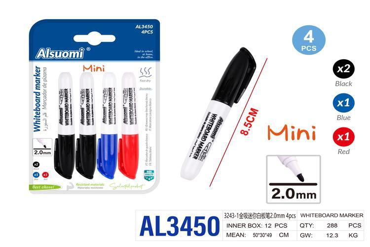 marcador de pizarra, 2,0 mm, 4 piezas, colores rojo, azul, negro y blanco