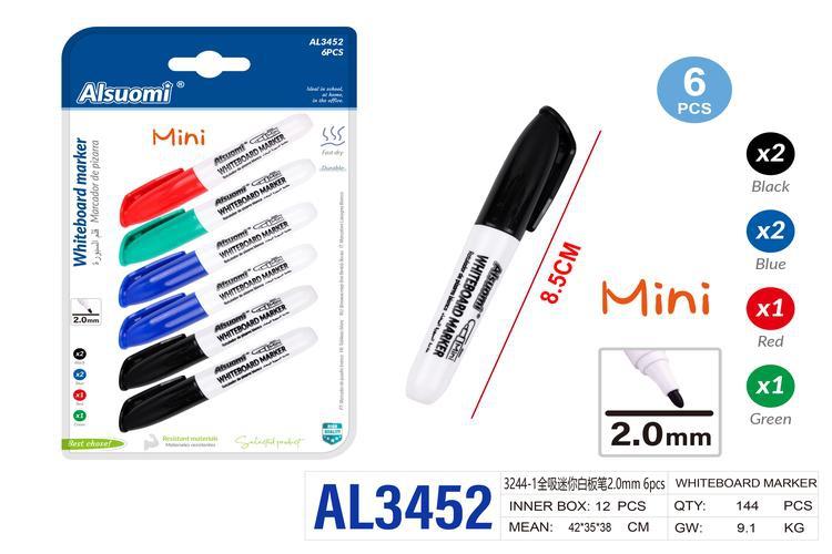 marcador de pizarra, 2,0 mm, 6 piezas, colores rojo, azul, verde, negro y blanco