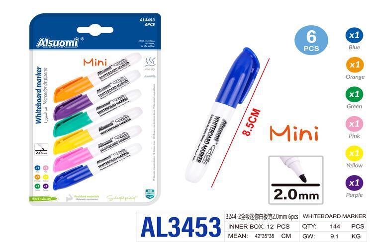 marcador de pizarra, 2,0 mm, 6 piezas, colores amarillo, azul, verde, blanco, rosado, morado y naranja