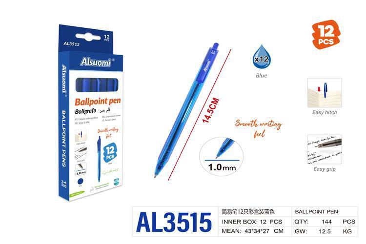 Bolígrafo, 12 piezas, color azul, modelo AL3515