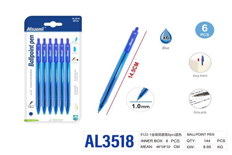 Bolígrafo, 6 piezas, color azul, modelo AL3518
