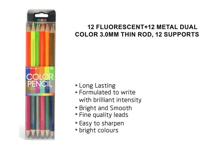 Lápices de colores, 3,0 mm, 12 piezas, color bicolor