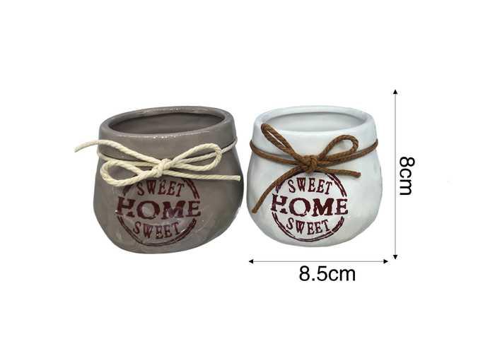 Jarrón de cerámica, modelo DS1010-2, 8,8 × 8,8 × 8,5 cm, colores blanco y gris