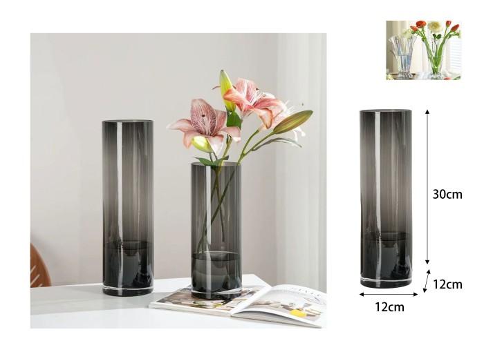 Jarrón de vidrio, modelo 1230ZT-GREY, 12 × 30 cm, 12 cm, 30 cm, color gris