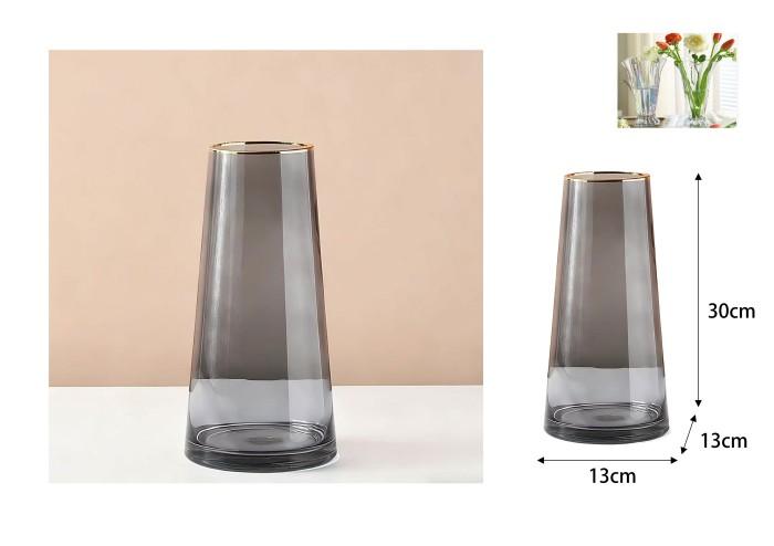 Jarrón de vidrio, 13 × 30 cm, 13 cm, 30 cm, color gris, modelo 130629