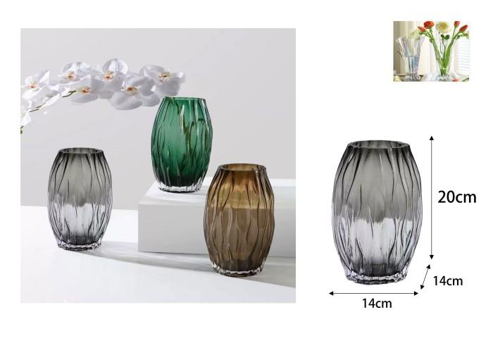 Jarrón de vidrio, modelo 1420-SBW, 14 × 20 cm, 14 cm, 20 cm, colores verde, gris y marrón