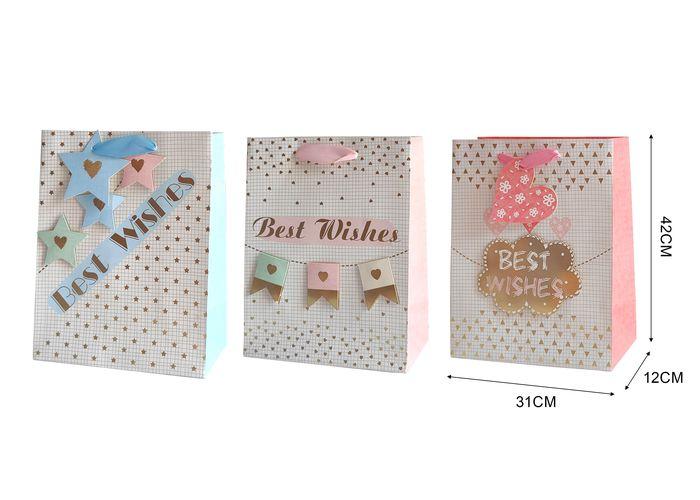 Bolsas de regalo, 31 × 42 × 12 cm, color blanco, modelo 131611