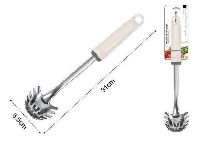 Colador para pasta, 31 × 6,5 cm, colores blanco y rosado