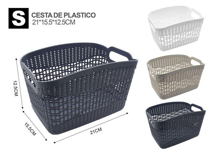 Cesta de almacenamiento de plástico, 21 × 15,5 × 12,5 cm