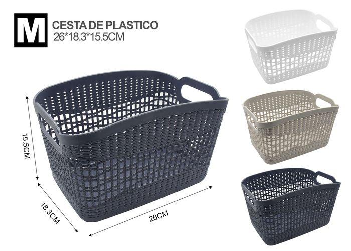 Cesta de almacenamiento de plástico, 26 × 18,3 × 15,5 cm