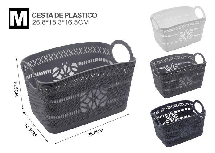 Cesta de almacenamiento de plástico, 26,8 × 18,3 × 16,5 cm