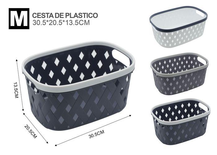 Cesta de almacenamiento de plástico, 30,5 × 20,5 × 13,5 cm