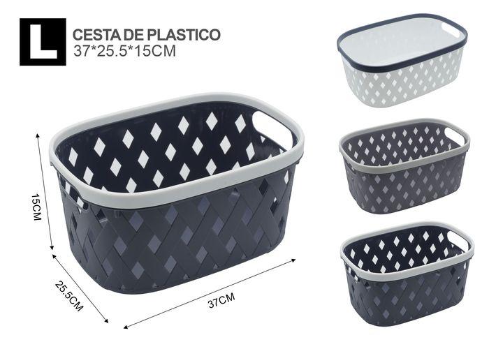 Cesta de almacenamiento de plástico, 37 × 25,5 × 15 cm, modelo 132687
