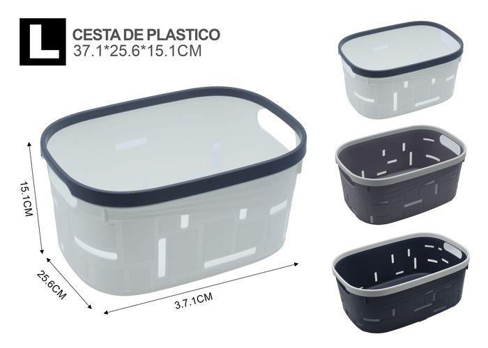 Cesta de almacenamiento de plástico, 37,1 × 25,6 × 15,1 cm