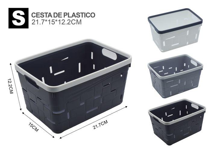 Cesta de almacenamiento de plástico, 21,7 × 15 × 12,2 cm