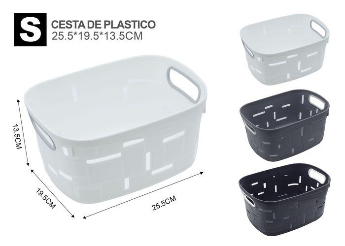 Cesta de almacenamiento de plástico, 25,5 × 19,5 × 13,5 cm