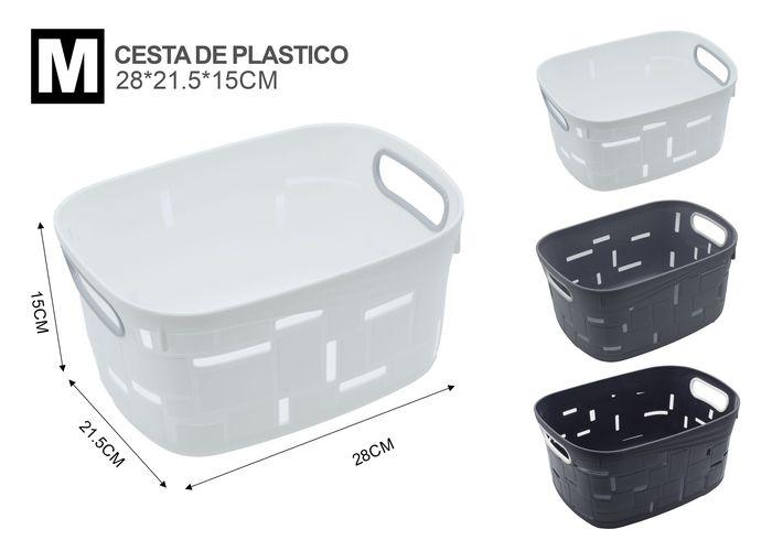 Cesta de almacenamiento de plástico, 28 × 21,5 × 15 cm