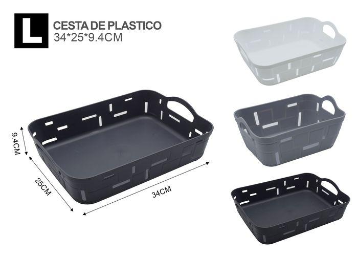 Cesta de almacenamiento de plástico, 34 × 25 × 9,4 cm