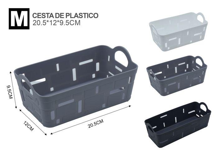 Cesta de almacenamiento de plástico, 20,5 × 12 × 9,5 cm