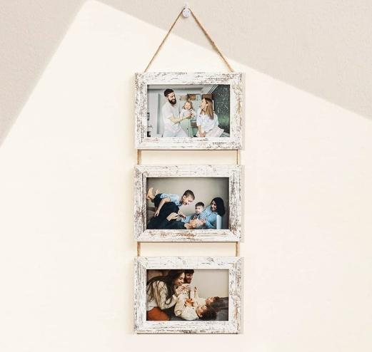 Marcos de fotos de MDF, 4 × 6, 21 × 14 × 5 cm, colores blanco y gris, modelo 137568