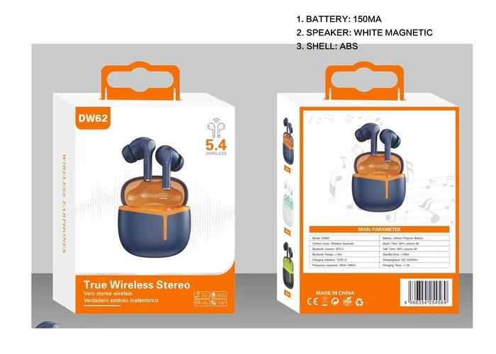auriculares bluetooth, modelo DW62, color azul