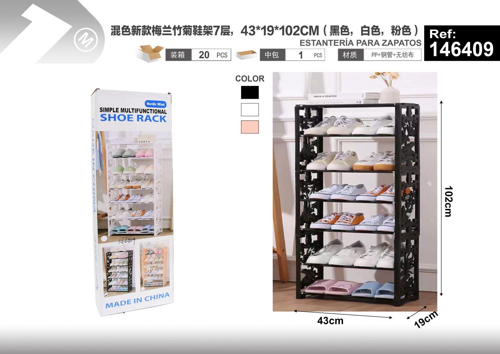 Soluciones para guardar calzado, 43 × 19 × 102 cm, colores negro, blanco y rosado