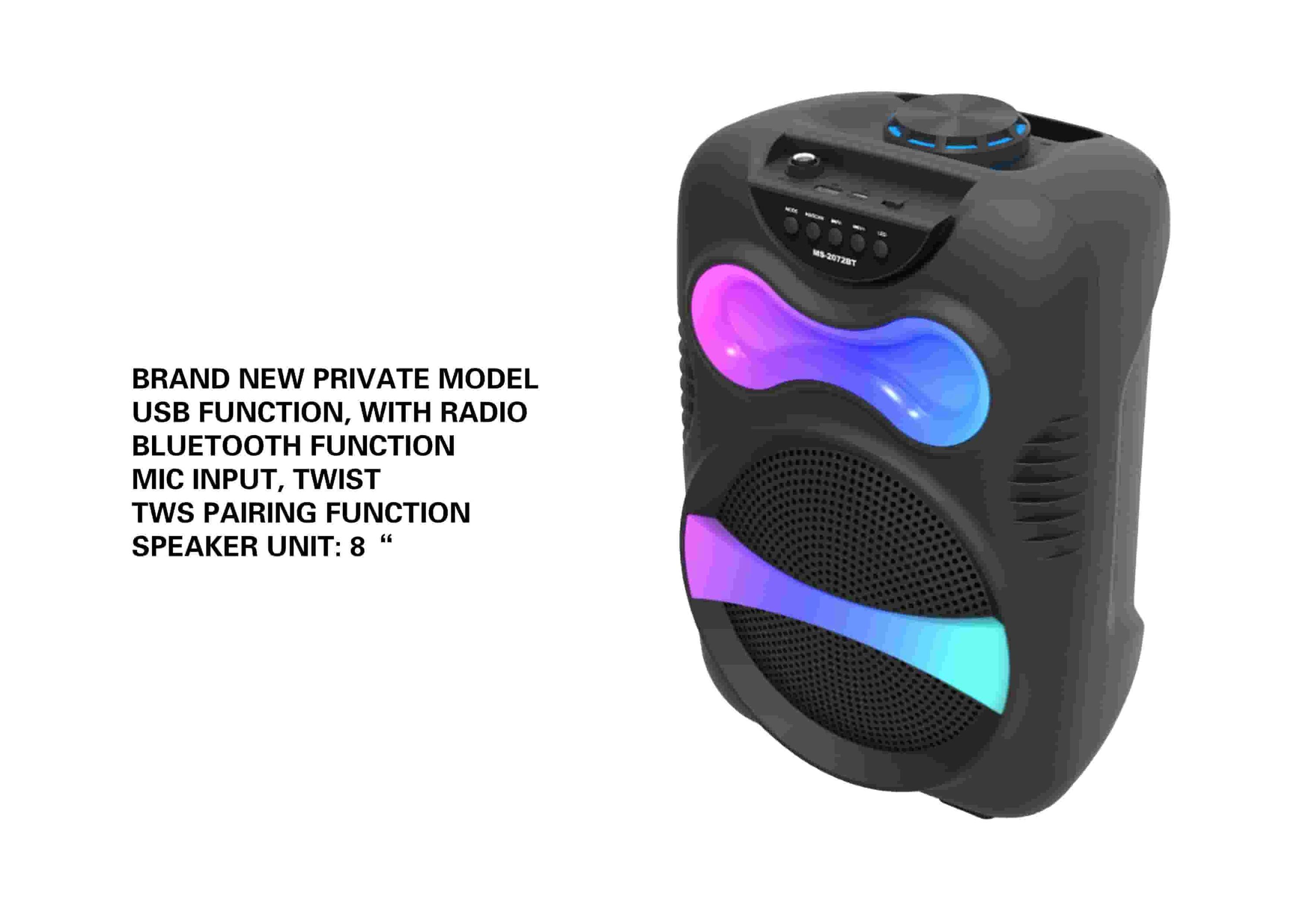 altavoz portátil, color azul, modelo MS-2072BT